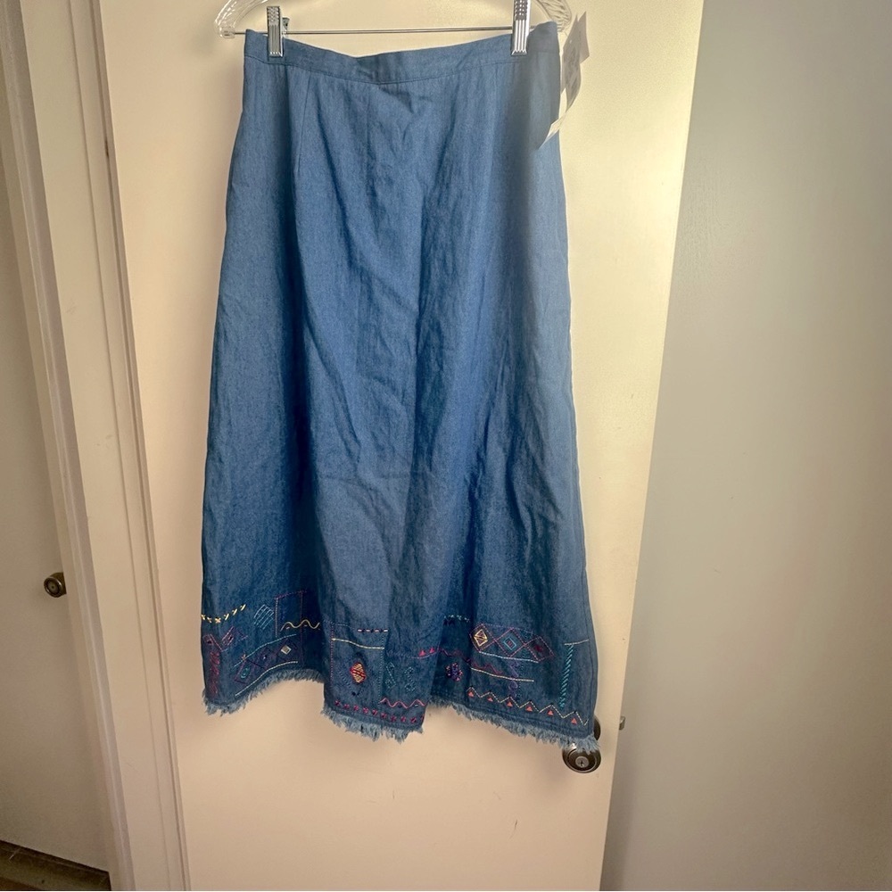 Napa Valley Denim Boho Embroidered Geometric Trim Vintage 90’s/Y2K Skirt NWT 12 - Picture 5 of 15
